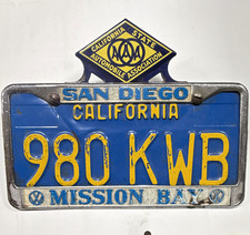 California License Plate 980 KWB w/ San Diego Mission Bay Frame & AAA Topper picture
