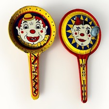Vintage Kirchhof Tin Litho Clown Noisemakers Pair Carnival Noise Makers USA picture