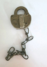 Antique Vintage Metal Padlock with Chain Collectible Lock Padlock Hardware picture
