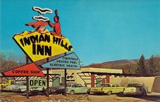 1964 NM Taos Indian Hills Inn Great sign vintage autos Mint Postcard B01 picture
