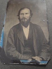 Antique 1800's Tin Type Man w/Beard Photo picture
