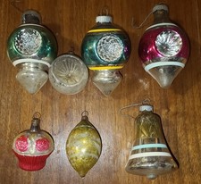 Vintage Glass Christmas Ornaments Lot 7 Indent Reflector Bell Cupcake Teardrop picture