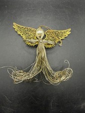 Vintage Gold Wire Angel Christmas Ornament Faux Pearl Filigree Wings 5