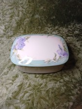 Mikasa Thank You Vintage Porcelain Lidded Trinket Box Blue Purple Morning Glory picture