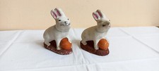 Rabbit Pair Vintage Old Clay Pottery Terracotta Mud Figure Statue Home Decor F68 picture