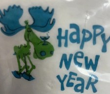 Vintage Mid Century Retro New Years Hallmark Napkins Happy Moose New Old Stock picture