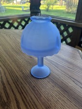 Vintage Westmoreland Satin Rare color frosted Blue/Purple   Etched Fairy Lamp 6” picture