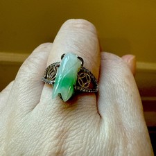 Certified Untreated Grade A Jadeite 天然緬甸翡翠 老坑冰 正阳绿知了 纯银 S925 Sterling Silver picture