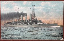 Original 1913 USS Virginia BB-13 Great White Fleet Battleship Postcard US Navy picture