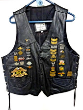 Vintage Harley Davids Leather Vest Size L With Vintage Patches w/pins & patches picture