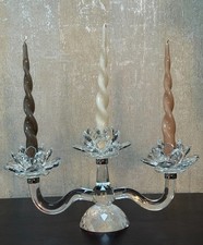 Sorelle Handcrafted Crystal Lotus Candelabra 3-Light Candle Holder w/ Box picture