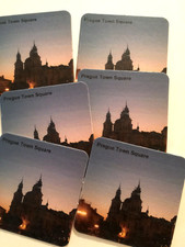 COASTERS PRAGUE CZECH REPUBLIC SET OF 6 TOWN SQUARE EVENING #2 picture
