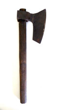 ANTIQUE 1800's RUSE JEKLO HEWING GOOSEWING BEARDED BROAD AXE w/ MAKERS MARK picture