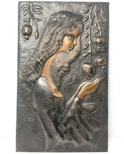 Vtg Copper Plaque Embossed Wall Art Relief Goddess Persephone Repousse Panel 13