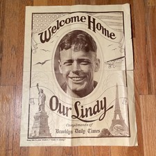Original 1927 Brooklyn Daily Times CHARLES LINDBERGH WELCOME HOME LINDY POSTER picture