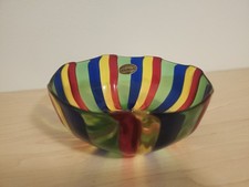 Murano Glass La Fornasotta Italy Multicolored Candy Stripe Art Glass Bowl Label picture