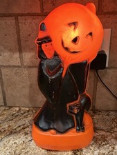 Vintage GENERAL FOAM Company Halloween WITCH Black CAT Pumpkin BLOW MOLD Lighted picture