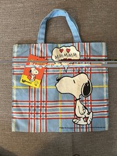 Rare Vtg 1965 Peanuts Snoopy Lucy Canvas Lunch Bag Tote plaid deadstock nwt  picture
