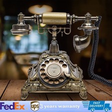 Vintage Gold Rotary Corded Desk Phone Antique-Style Landline Telephone picture