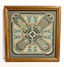Vintage Navajo Sand Painting 4 Direction Yei & Thunderbird Figures 12