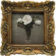 4X4 Vintage Small Picture Frame, Antique Ornate Bronze Gold Square Photo Frame, picture