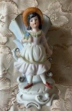 Vintage Victorian Style Porcelain Girl Figurine Bud Vase, Hand Painted, 10 in picture