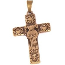 St Anthony of Padua Antique gold Cross with inscription (1.6 inches) - Pendant picture