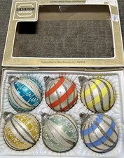 Vtg West Germany D.B.G.M. Glass Christmas Ornaments Set Candy Stripes Glitter picture