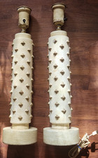2 Vtg MCM Pillar Torch like Atomic Studded Pyramid Table Lamps 24