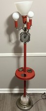 30’s Art Deco Smoking Stand Combo Lamp Clock Milk Torchiere 60” Marble Base Rare picture
