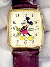 [WORKS] 1990's Lorus Tank 26mm By Seiko Disney Mickey Vuntage Watch New Battery  picture