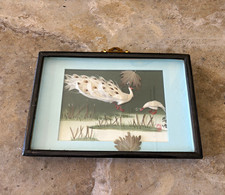 Framed Chinese Print Artwork Birds & Bamboo with Characters and Red Seal 12”X8” picture