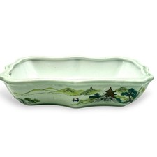 Vintage MCM Estate Chinese BONSAI Pot Butterfly Dish Celadon Landscape Poem EUC picture