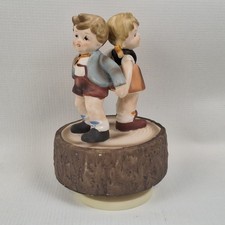 Vintage Flambro Hummel Like Ceramic Girl & Boy Plays Chim Chim Cher-ee Music Box picture
