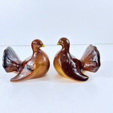 VTG Italian Art Pottery Drip Glaze Bird Figurines Pair 1635/B Italy Dove Quail picture