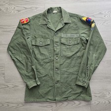 Vintage 60s 70s Vietnam War US Army Military Shirt Green OG 107 Sateen Patches picture