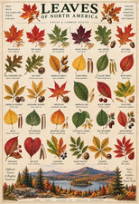 Leaves of North America Vintage Botanical Identification Chart Poster 13x19 picture