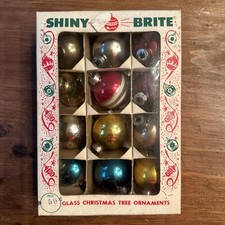 12 Shiny Brite Vintage Glass Christmas Ornaments In Box Made In U.S.A.  picture