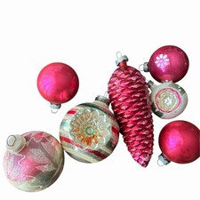 Vintage Shiny Brite Pink Mercury Glass Christmas Ornaments MCM Lot of 7 picture