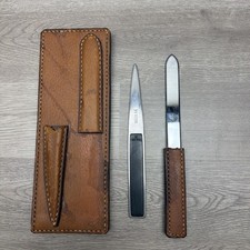 Vintage Aachen Germany Design Stainless Steel Letter Openers With Leather Case picture