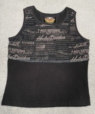Vintage Harley-Davidson Womens Large Black Tank Top 7 Mile National Made In USA picture