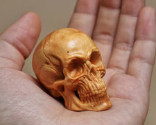 SHADOWBOX MINIATURE-CARVED WOODEN SKULL FIGURINE picture
