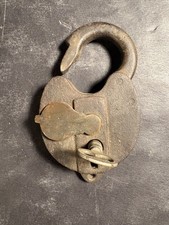 Antique BIG Cast metal Brass Padlock Heartshaped Key Works picture