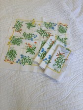 4 Vintage Vera Neumann Herbs Floral Botanical Cloth Napkins 100% Cotton picture