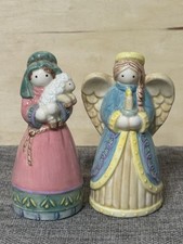 Vintage 1998 Enesco Kim Lawrence Angel Shepherd Lamb Salt Pepper Shakers Set picture