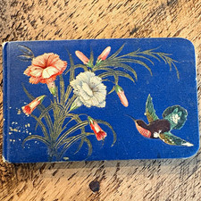 1882 Antique Autograph Album Blue Floral Cover Decorative Pages Handwritten picture