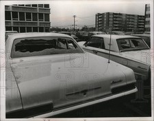 1966 Press Photo Damaged Cars at Westgate Towers Parking Lot, rocky River, Ohio picture