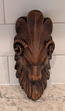 Carved Wood Ram Head Corbel Wall Plaque Bracket Signed Dated 1990 Artist 7