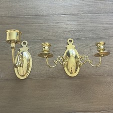 Baldwin Brass Polished Double 2 Arm Colonial Wall Sconce Candle Holder Lot Of 2 picture