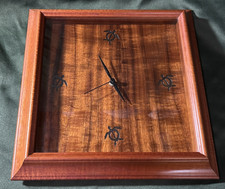 VINTAGE HAWAIIAN  CURLY KOA WOOD CLOCK w/ Honu 12 1/4